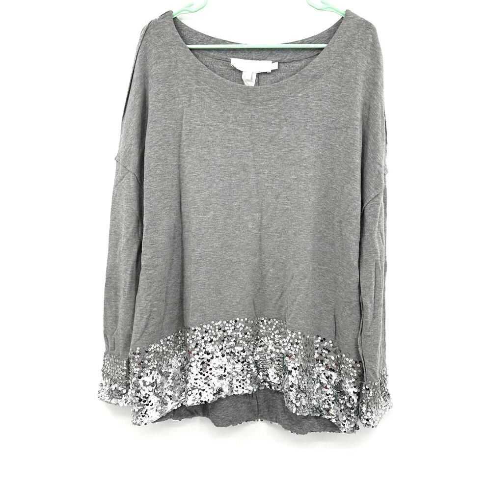 Donna Karan Size Small‎ Boat Neck Long Sleeve Pullover Sweater Gray Sequined